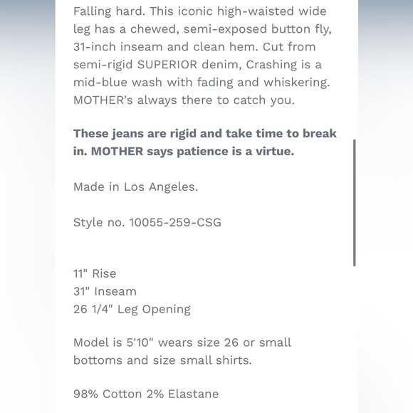 Mother Superior The Fly Cut Tomcat Roller Wide Leg Jeans Size 28 NWT - Picture 4 of 14